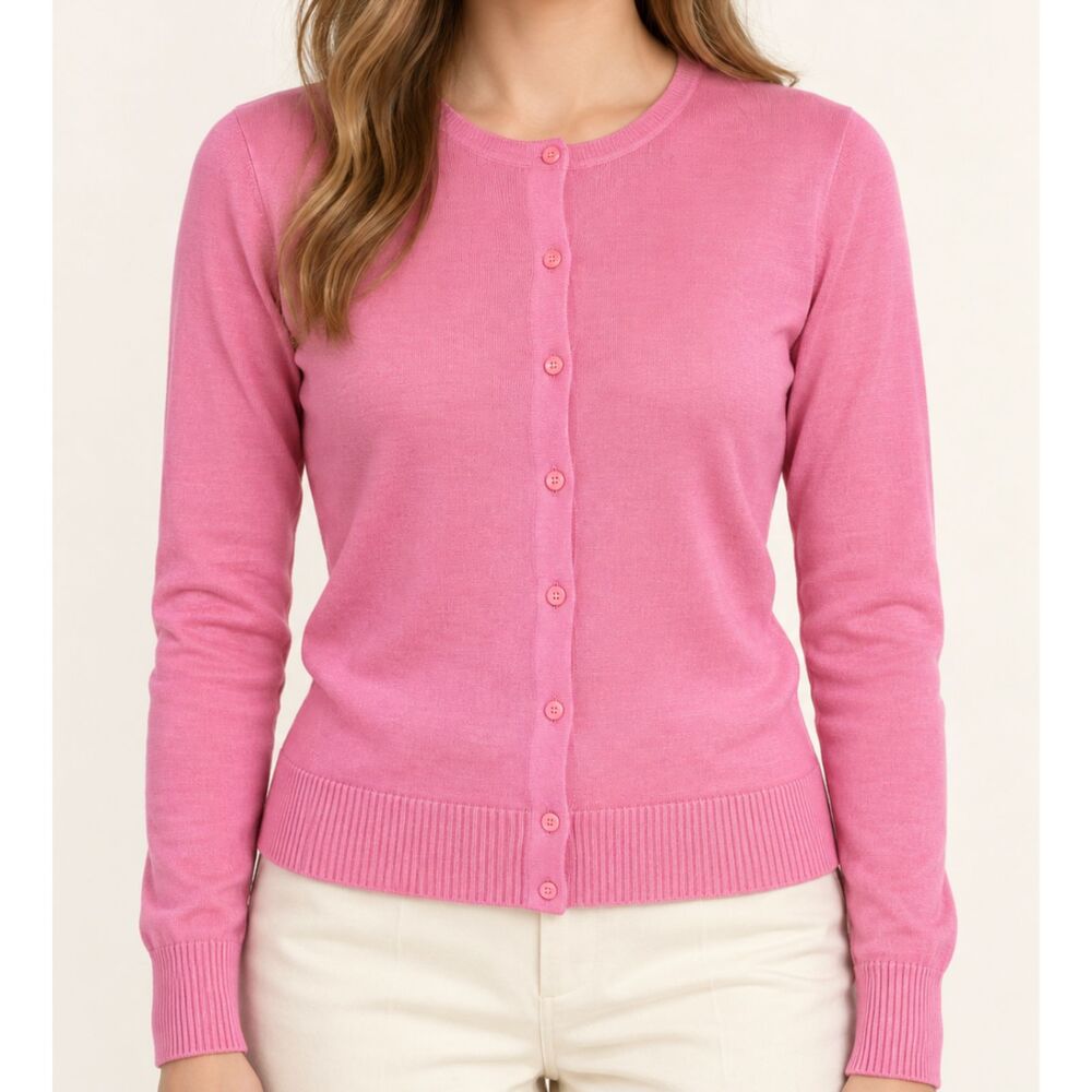 Vintage August Silk 100% Silk Fine Knit Cardigan Rose Pink Size Small